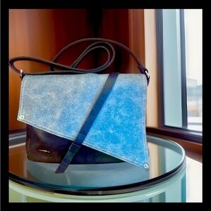 ESPE Vegan Leather Shoulder/ Messenger  Purse Tote Bag Blue And Denim